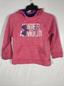 Under Armour Hoodie Girls Small Hot Pink W Purple Used Cold Wear Youth Pullover - Picture 1 of 7