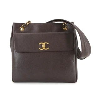 CHANEL Shoulder Bag Caviar Skin Leather Brown Vintage Purse 90277513 - Picture 1 of 11