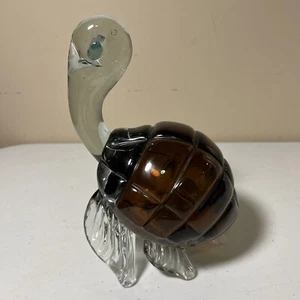 Vintage MURANO Art Glass TURTLE Sculpture Brown Clear LARGE 7.5" Tall - Picture 1 of 10