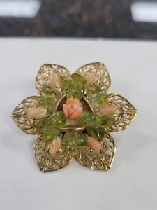 MODESCHMUCK BLUMEN ANSTECKNADEL MIT PFIRSICHSTEINEN - Bild 1 von 2