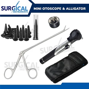 MINI FIBRA ÓPTICA NEGRO Otoscopio LED Diagnóstico + Coimán ENT fórceps Alemán Gr - Imagen 1 de 10