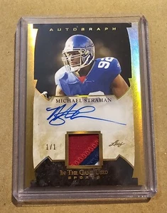 Tarjeta reliquia automática dorada Michael Strahan 2022 Leaf In The Game usada #'d 1/1 ¡Gigantes! - Imagen 1 de 2