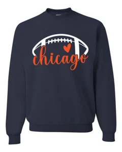 Fan Of Chicago Football Orange Heart Script Writing Unisex Crewneck Sweatshirt - Picture 1 of 2
