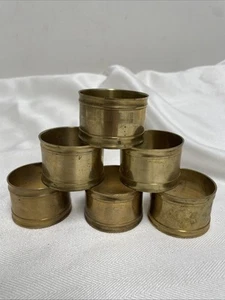 VTG Brass Round Napkin Rings Set of 6 Made In India Great Patina Banded Design - Picture 1 of 6