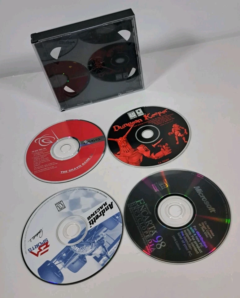 4 Vintage PC Computer Games Lot Working Tested Loose Dungeon Keeper Andretti.... - Image 1 of 4