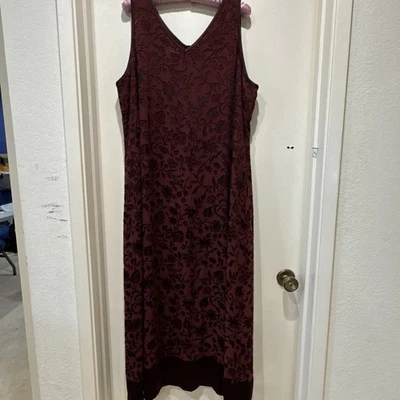 Laura Ashley Velvet Burnout Long Dress Maroon v-neck Size 18 VTG Silk blend - Image 1 of 4