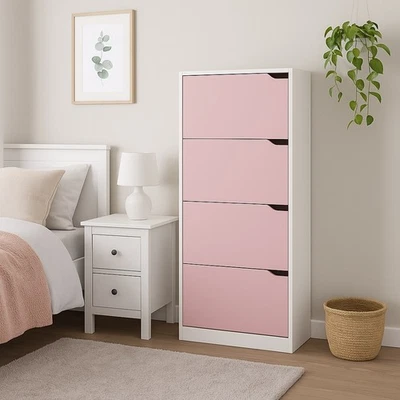 Scarpiera 4Ante Doppia Profondità Salvaspazio Bianco Rosa 63x24 H150cm Mdf - Immagine 1 di 4