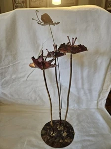 MCM Brutalist Metal Flower Sculpture With Flowers and Butterfly - Picture 1 of 4