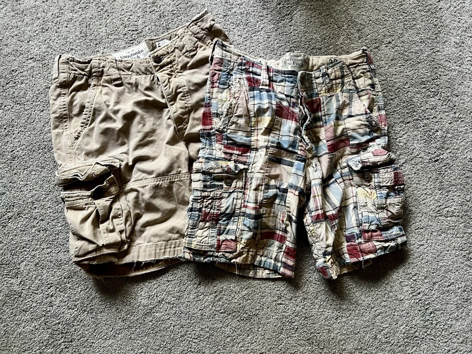 Lote De Colección De 2 Pantalones Cortos Abercrombie & Fitch Para Hombre’s 30 Heavy Cargo Troop Años 90 Y2k Foto 1 de 4