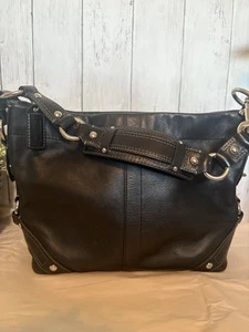 COACH Carly Black Leather Silver Hardware Large Hobo Shoulder Handbag 10615 - Picture 1 of 23