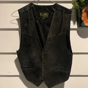 SCULLY MEN’S SMALL BLACK SUEDE LEATHER WESTERN VEST- STYLE 504-POCKETS AND STRAP - Picture 1 of 23
