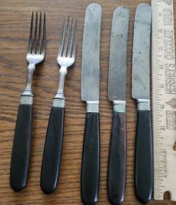 Landers, Frary & Clark Antique Aetna Works Flatware, 2 Forks, 3 Knives - Picture 1 of 11