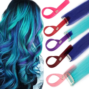 10 Stck. Farbe 22 Zoll lockige Haarverlängerung Clip in für Frau Mädchen Haar Highlights blau - Bild 1 von 53