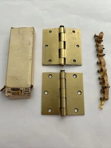 Pair Vintage Stanley 3 ½” Satin Brass Plated Door Hinges Butts 741 w/ Box - Picture 1 of 6