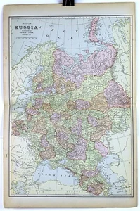 1890s Map of Russia Full Color Lithography 14.5 x 22.5 - Picture 1 of 5