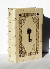 White Leather Book Box for hidden storage Medieval Renaissance Handmade Gift