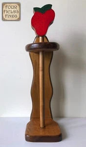 Vintage Solid Wood Farmhouse Paper Towel Holder Hand Painted Apple Topper 18.5" - Picture 1 of 16