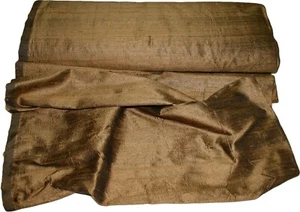 100% Pure Dupioni Silk Indian Hand Loomed Fabric Selling by Yard Dusty Gold - Picture 1 of 3