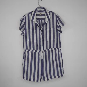 Pact The Harbour Romper sz XL Organic Cotton Hemp Shortalls Jumper Blue Striped - Picture 1 of 14