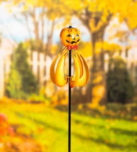 Evergreen Halloween Jack O Lantern Metal Wind Spinner Garden Stake - Picture 1 of 1