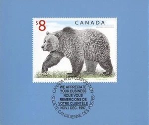 Estampilla de Canadá #1694 - oso grizzly (1997) $8 - Imagen 1 de 2