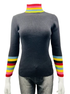 Damenpullover schwarz Regenbogenstreifen Einheitsgröße Small Medium Large Rollkragen - Bild 1 von 4