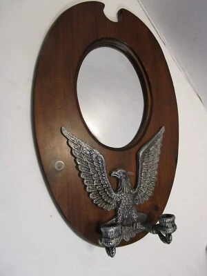 Espelho de parede federal oval vintage madeira com candelabro de arandela de águia de metal 2 braços 22" - Imagem 1 de 4