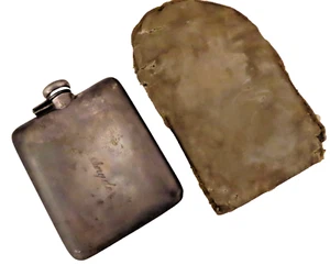 Vintage Antique Sterling Silver Hip Flask Monogram with Pouch 1/4 Pt 118 Grams - Picture 1 of 11