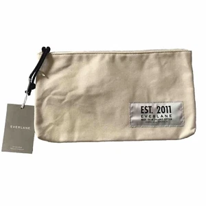 NWT Everlane Organic Canvas Pouch Cosmetic Makeup Zip Bag Beige Logo 13W x 7H - Picture 1 of 11