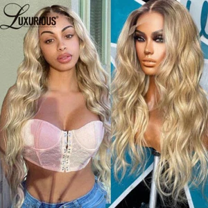 Ash Blonde Body Wave Lace Frontal Human Hair Wigs Remy Transparent Pre Plucked - Bild 1 von 8