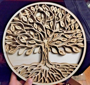 Laser Cut Tree of Life Wood Art Display 5 Layers UNIFINISHED 11.9"x11.9" - Picture 1 of 3
