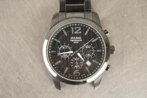Pulsar VD53-X079 Chronograph Black Dial 100m Day Date Mens Watch AS-IS #2 - Picture 1 of 4