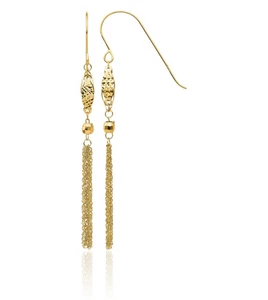 14K Solid Yellow Gold Bead Chain Dangle Earrings - Picture 1 of 11