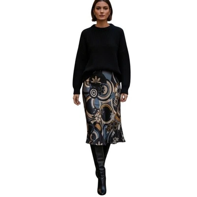 Falda midi vintage años 90 envolvente satinada flores oscuras romántica caprichosa grande Foto 1 de 4