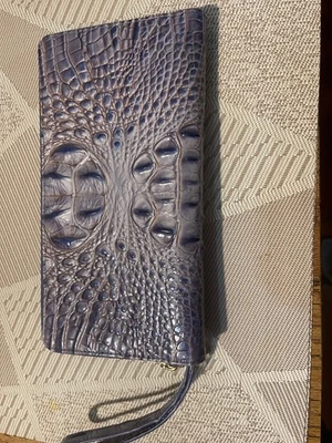 Brahmin Skyler Clutch Wallet In Purple leather crocodile embossed NEW - Image 1 of 4