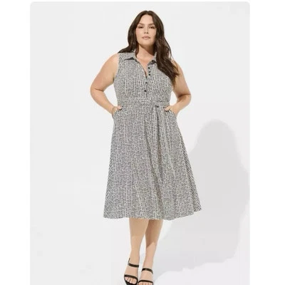 Новый с Ярлыками Torrid слоновой кости шеврон поплин воротник Midi рубашка платье размер 5 X карманы - Изображение 1 из 4