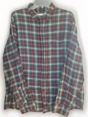 Camisa masculina de flanela Seventh Avenue XL preta verde vermelha xadrez 100% algodão G/S - Imagem 1 de 4