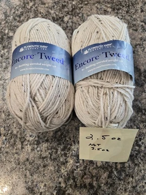 Lot Of 2 Oatmeal 1363 Encore Tweed Plymouth Yarn  3.5oz And 2.5oz  Same Lot#  - Image 1 of 4