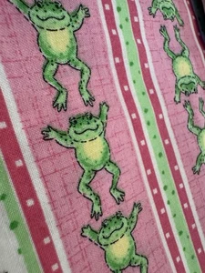 Pink Green White JUMPING FROGS DOTS STRIPES 30 x 22 Cotton Fabric Signature Clas - Picture 1 of 8
