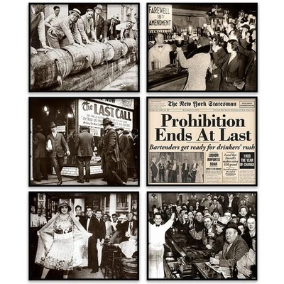 LONE STAR ART Vintage Prohibition Era Wall Art Set of 6 – 8x10 Unframed Speakeasy Bar Posters