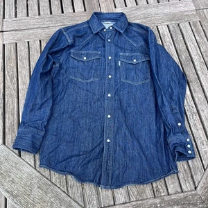 Carhartt Blue Denim Pearl Snap Western Hemd Herren Größe Medium Raw Denim Indigo - Bild 1 von 6