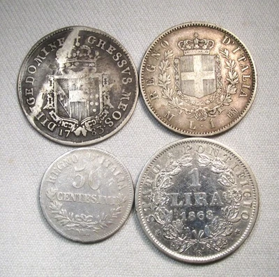 Lot of 4 Italy Silver Coins 1783-1868 AP648 - Image 1 of 4