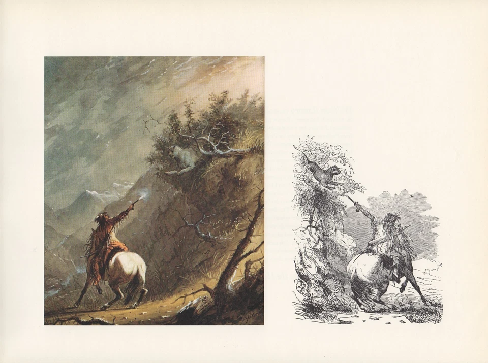 Litografía a color vintage de montañero 1972 "disparando a un puma, 1837" ¡Guau! Foto 1 de 1