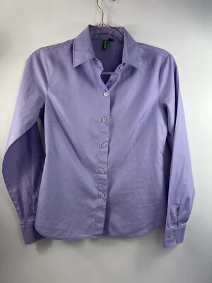 Camisa Benetton Para Mujer Talla XS Púrpura Rayas Manga Larga Botón Foto 1 de 4