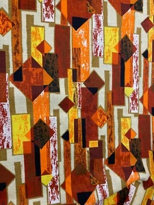 Vtg 50s MCM Mid Century Geometric TIKI Barkcloth Fabric Brown Orange 5 Yards - Picture 1 of 2