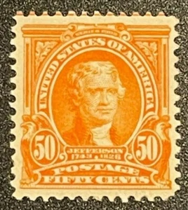 Scott#: 310 - Thomas Jefferson VF LH 50¢ orange vivid color single unused stamp  - Picture 1 of 2
