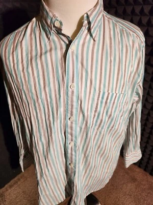Ermenegildo Zegna Dress Shirt Men XL Brown & Blue Striped Long Sleeve  - Image 1 of 4