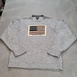 US Polo Assn Sweater Mens XL Gray Wool Blend USA American Flag Logo Crewneck - Picture 1 of 8