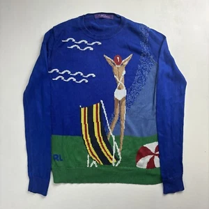 Ralph Lauren Purple Label Beach Scene Silk Jumper Riveria Graphic Sweater - Picture 1 of 4