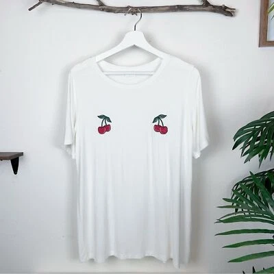 🆕Honey Punch White Cherry 🍒 Embroidered Tshirt SIZE L - Image 1 of 4